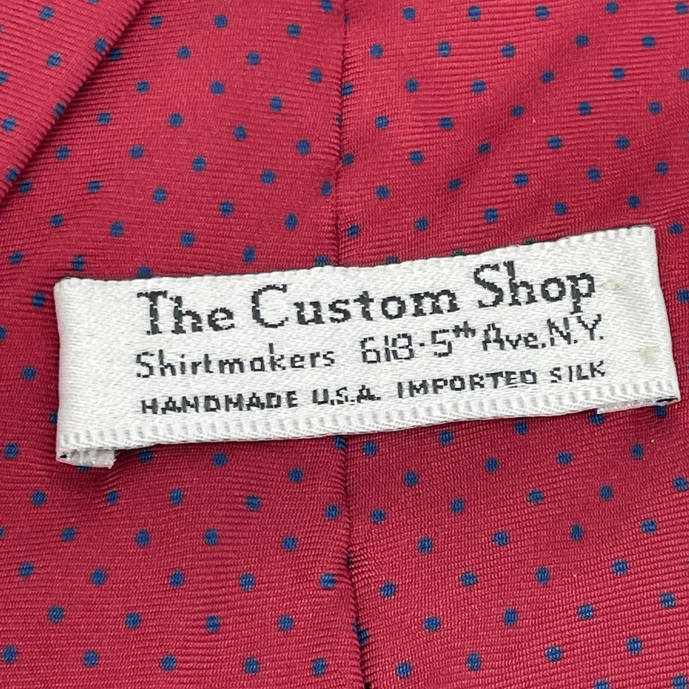 The Custom Shop Tie Handmade Silk USA Red Blue VTG 3 5/8x56" Polka Dots Classic - Picture 4 of 6